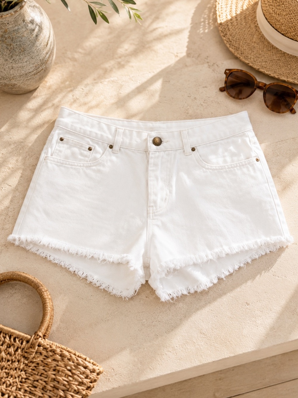 ✨ Billabong White Denim Cutoff Shorts Frayed Raw Hem Mid Rise Size 29 ✨